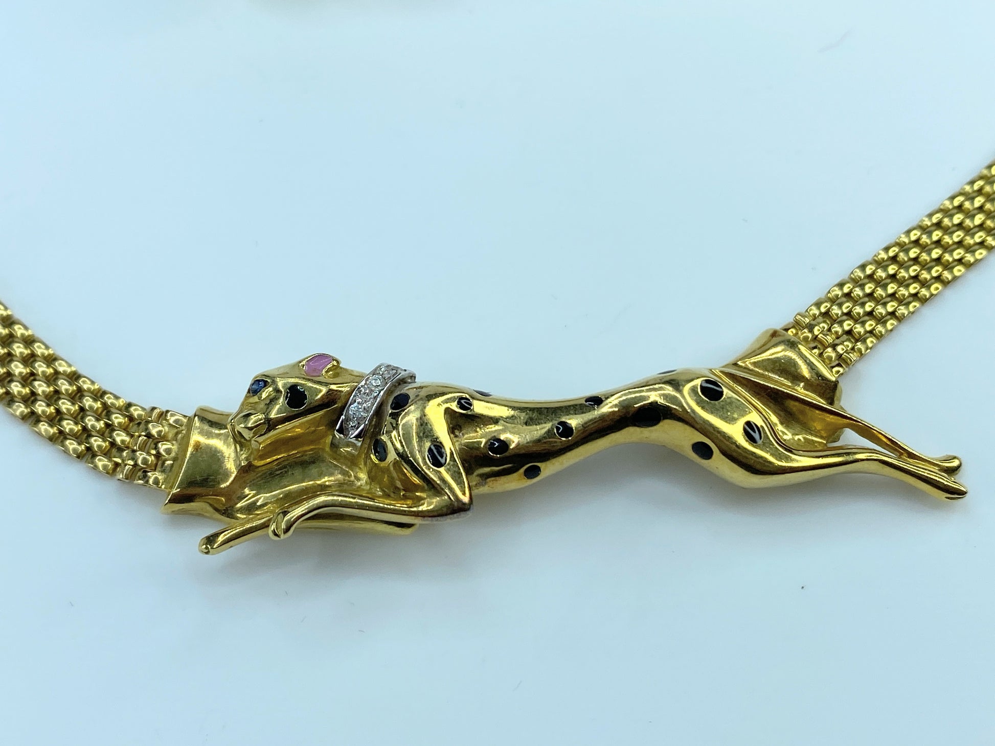 Italy Designer 18K gold enamel diamond Running Panther motif suite