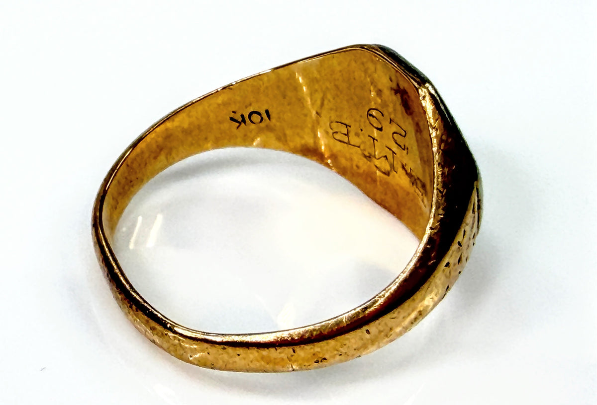 Antique 10K Two-tone Gold Black Enamel Octagonal Signet Ring Size 5.25 JR2206