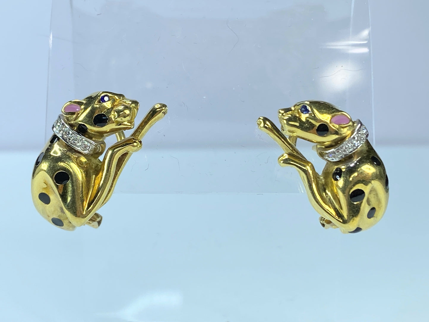 Italy Designer 18K gold enamel diamond Running Panther motif suite