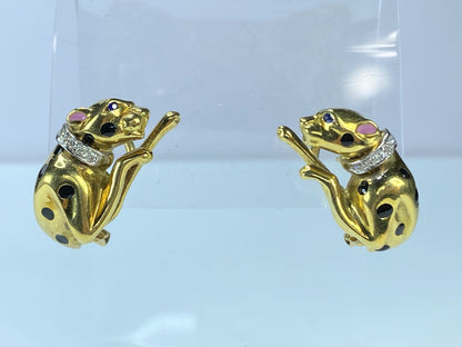 Italy Designer 18K gold enamel diamond Running Panther motif suite