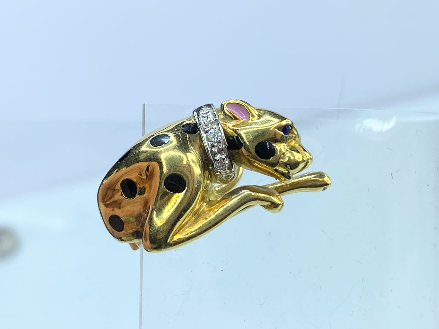 Italy Designer 18K gold enamel diamond Running Panther motif suite