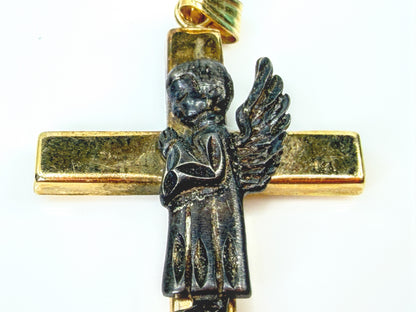 Vintage 14K Gold Sterling Silver Praying Angel Cross Pendant 1.7g 1.5"JR2208