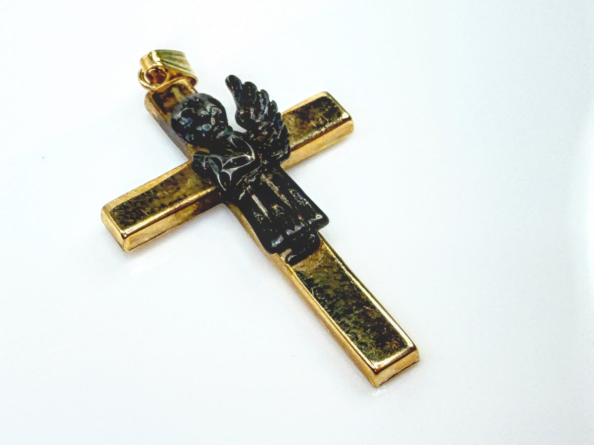 Vintage 14K Gold Sterling Silver Praying Angel Cross Pendant 1.7g 1.5"JR2208