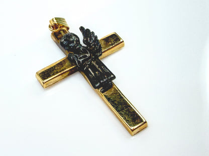 Vintage 14K Gold Sterling Silver Praying Angel Cross Pendant 1.7g 1.5"JR2208