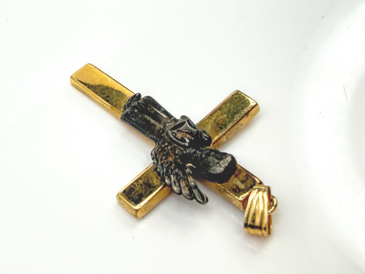 Vintage 14K Gold Sterling Silver Praying Angel Cross Pendant 1.7g 1.5"JR2208