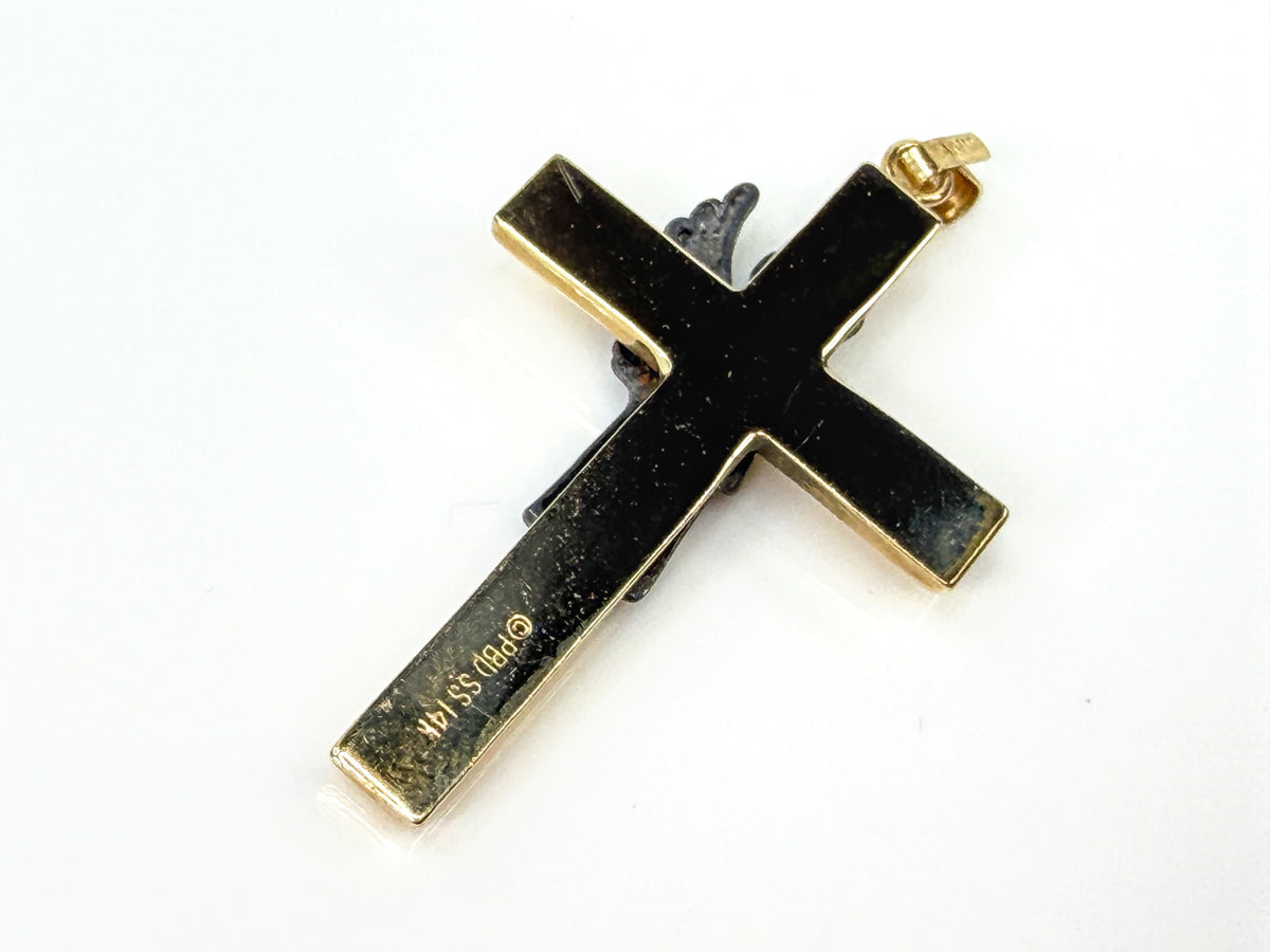 Vintage 14K Gold Sterling Silver Praying Angel Cross Pendant 1.7g 1.5"JR2208