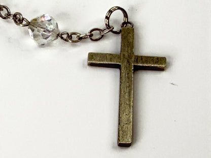 Vintage Sterling Silver 6.0mm Aurora Borealis Crystal Rosary 25"Catholic JR2209