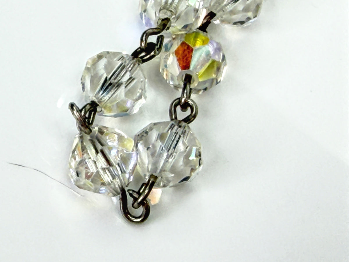 Vintage Sterling Silver 6.0mm Aurora Borealis Crystal Rosary 25"Catholic JR2209