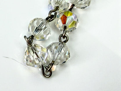 Vintage Sterling Silver 6.0mm Aurora Borealis Crystal Rosary 25"Catholic JR2209