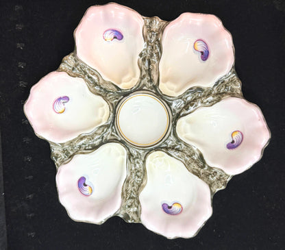 Antique French Porcelain 6-Well Oyster Plate Pink Shells c1890 A1239