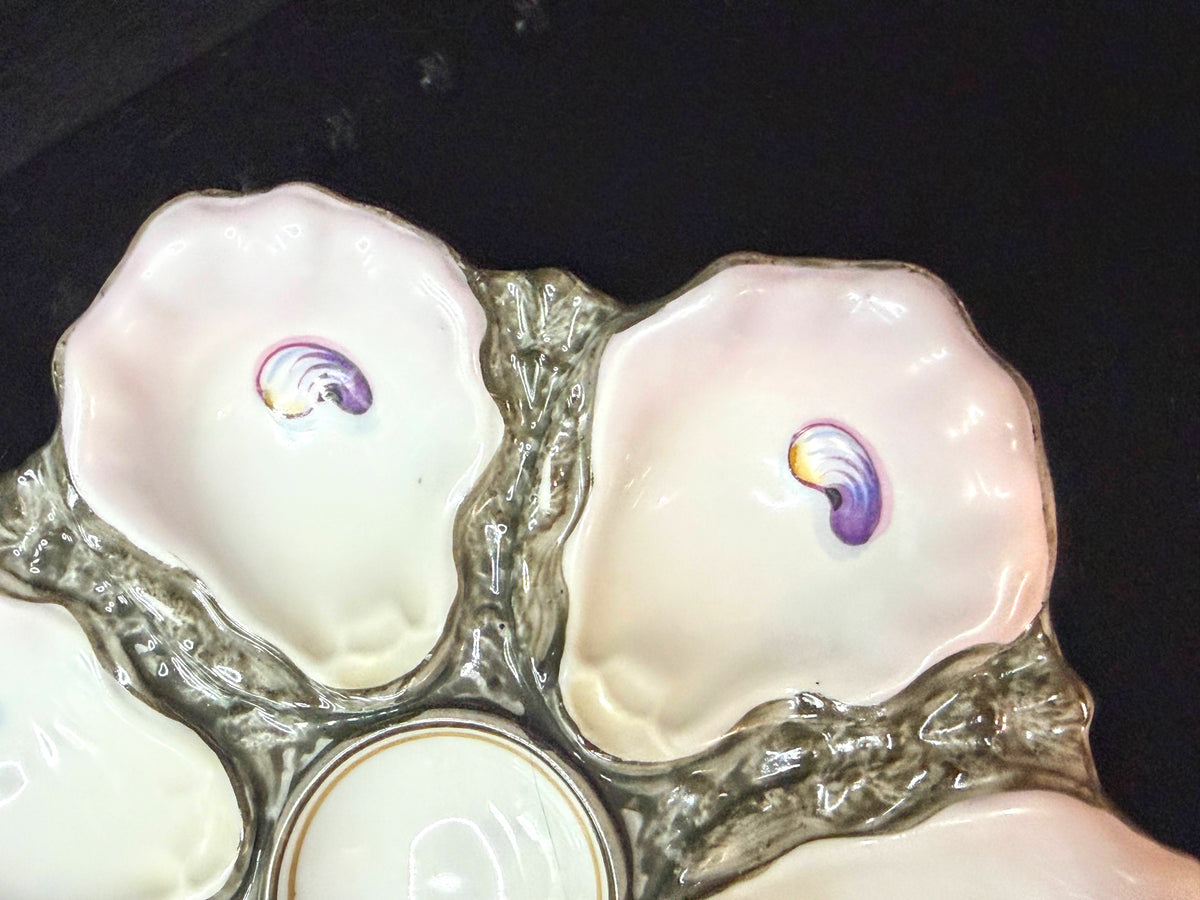 Antique French Porcelain 6-Well Oyster Plate Pink Shells c1890 A1239