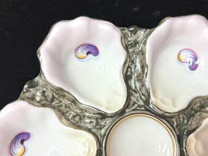 Antique French Porcelain 6-Well Oyster Plate Pink Shells c1890 A1239