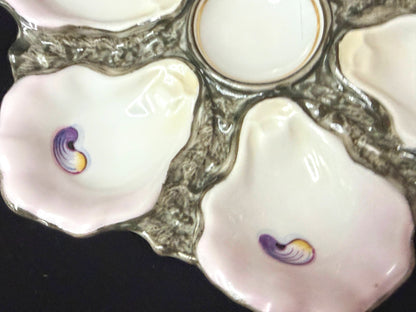Antique French Porcelain 6-Well Oyster Plate Pink Shells c1890 A1239