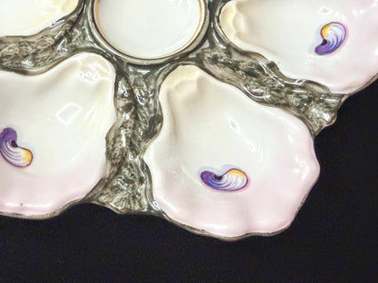 Antique French Porcelain 6-Well Oyster Plate Pink Shells c1890 A1239
