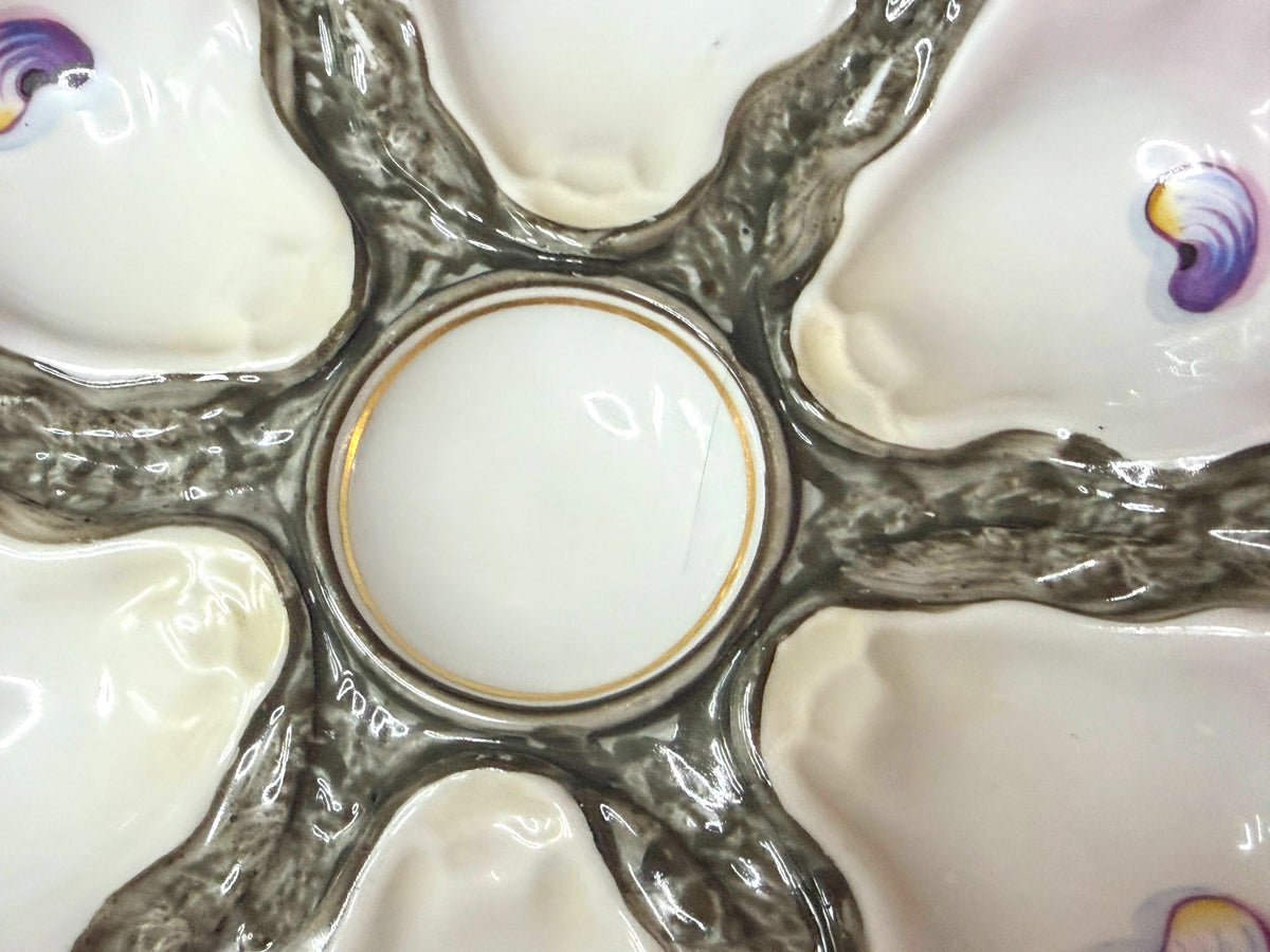 Antique French Porcelain 6-Well Oyster Plate Pink Shells c1890 A1239