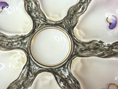 Antique French Porcelain 6-Well Oyster Plate Pink Shells c1890 A1239
