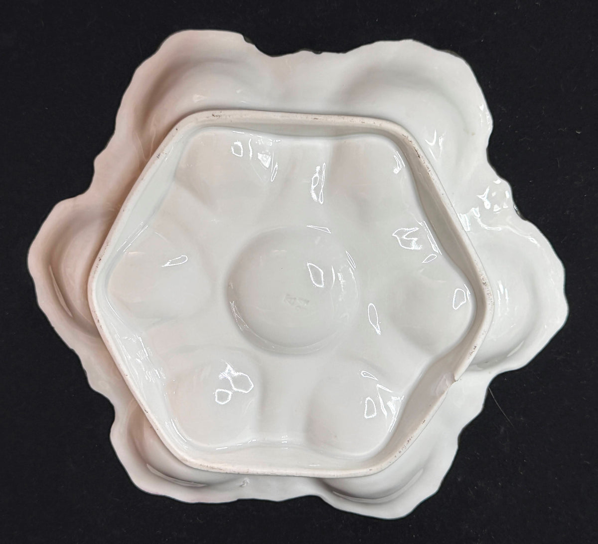 Antique French Porcelain 6-Well Oyster Plate Pink Shells c1890 A1239