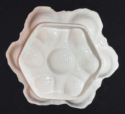 Antique French Porcelain 6-Well Oyster Plate Pink Shells c1890 A1239
