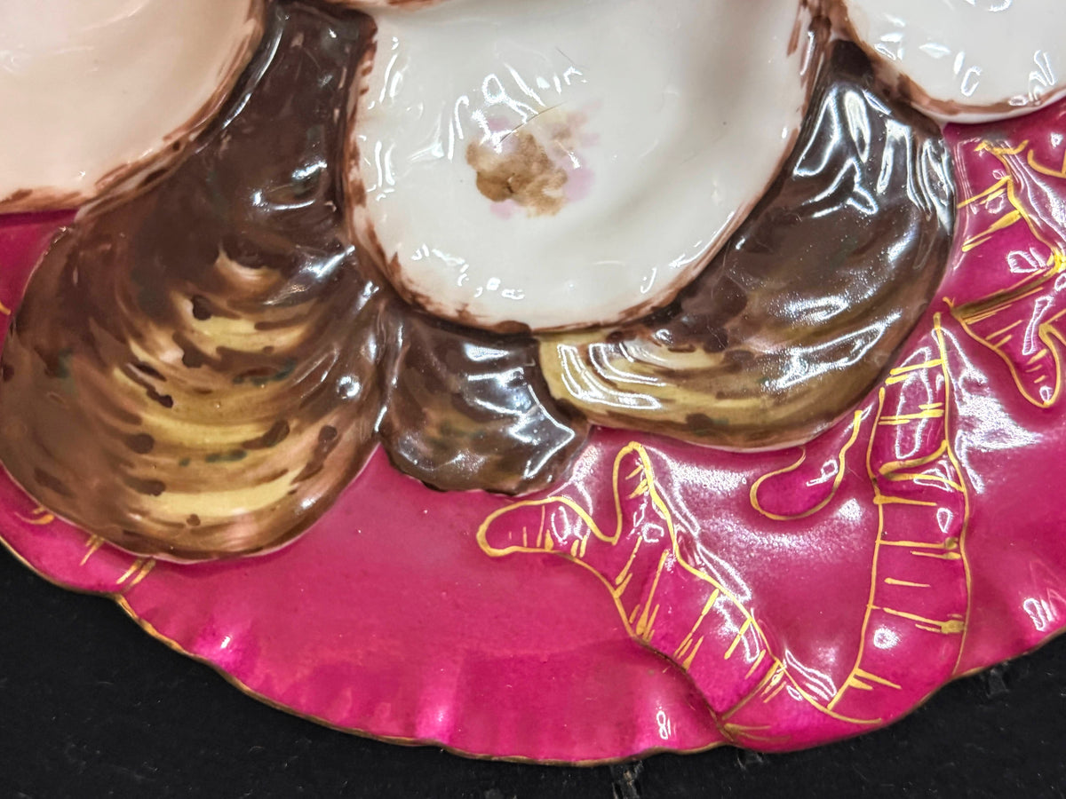Antique Haviland Limoges Turkey Oyster Plate Raspberry Pink Gold A1240