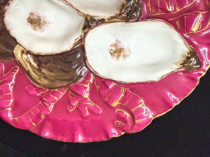 Antique Haviland Limoges Turkey Oyster Plate Raspberry Pink Gold A1240