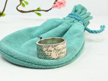 Tiffany & Co. Notes Ring .925 Signed Wide Band 727 5th Avenue Size 7 JR1416