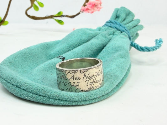 Tiffany & Co. Notes Ring .925 Signed Wide Band 727 5th Avenue Size 7 JR1416