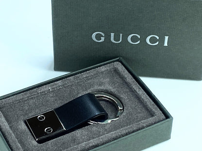 Gucci black Leather silvertone Keyring with original seal and box GS296