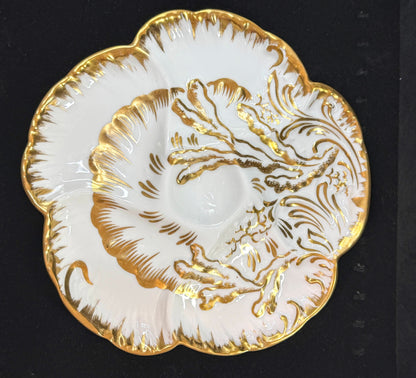 Antique CFH GDM Limoges France Heavy Gold Gilt Oyster Plate 8.75" A1241