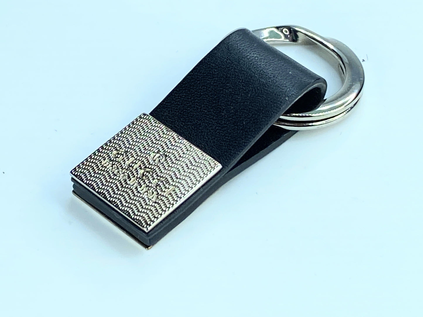 Gucci black Leather silvertone Keyring with original seal and box GS296