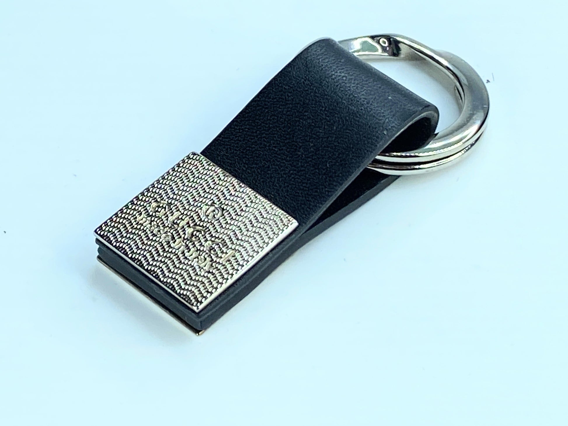 Gucci black Leather silvertone Keyring with original seal and box GS296