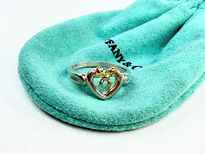 Tiffany & Co. Elsa Peretti Sterling 18K Heart Bow Ring sz7 JR1417
