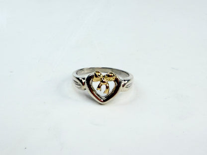 Tiffany & Co. Elsa Peretti Sterling 18K Heart Bow Ring sz7 JR1417