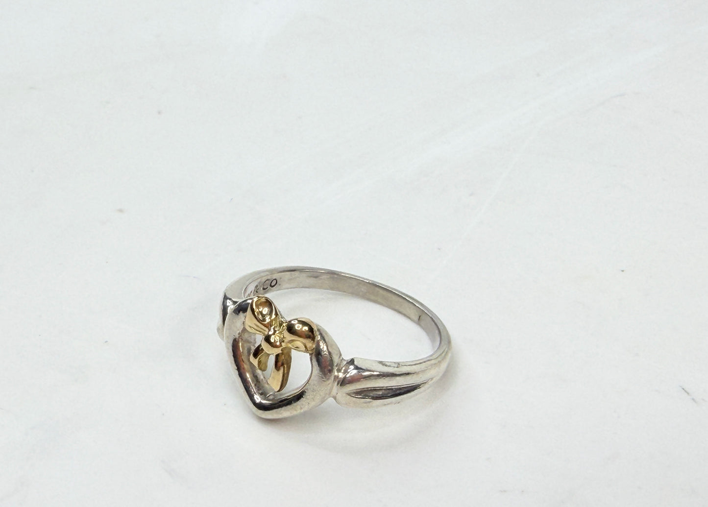 Tiffany & Co. Elsa Peretti Sterling 18K Heart Bow Ring sz7 JR1417