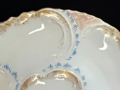 Antique Oyster Plate Pink & Blue Gilt Five Wells Porcelain 8.25" A1242