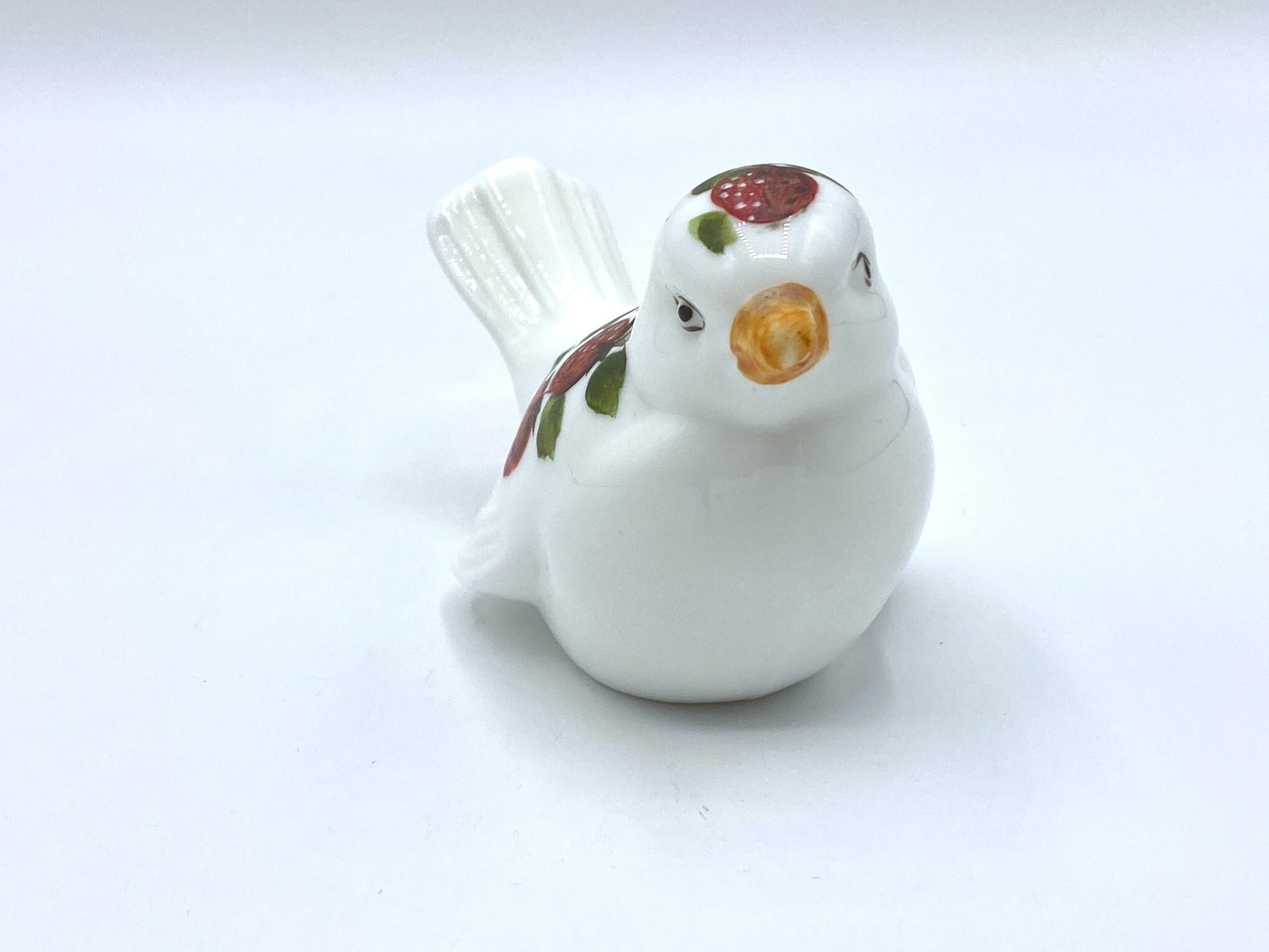 Fenton Summer breeze Strawberry Robin milk glass bird by Laureen Piper