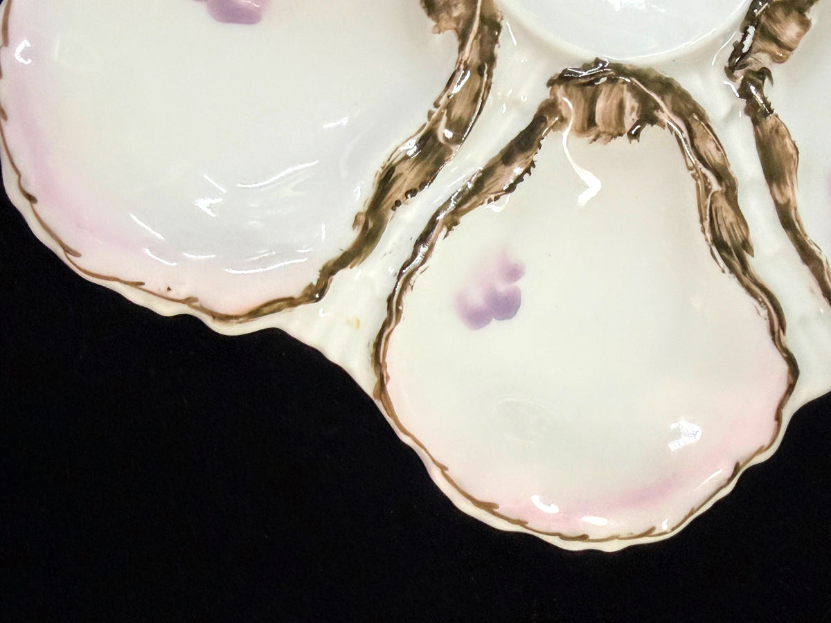 Antique Haviland Limoges 6-Well Oyster Plate Pink & Purple Floral A1243