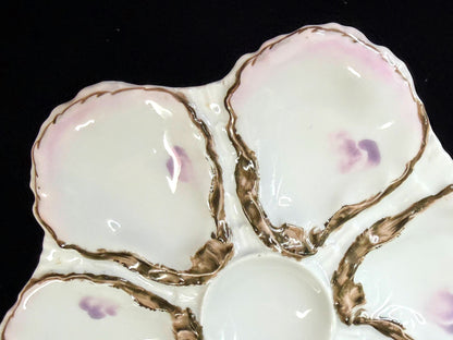 Antique Haviland Limoges 6-Well Oyster Plate Pink & Purple Floral A1243