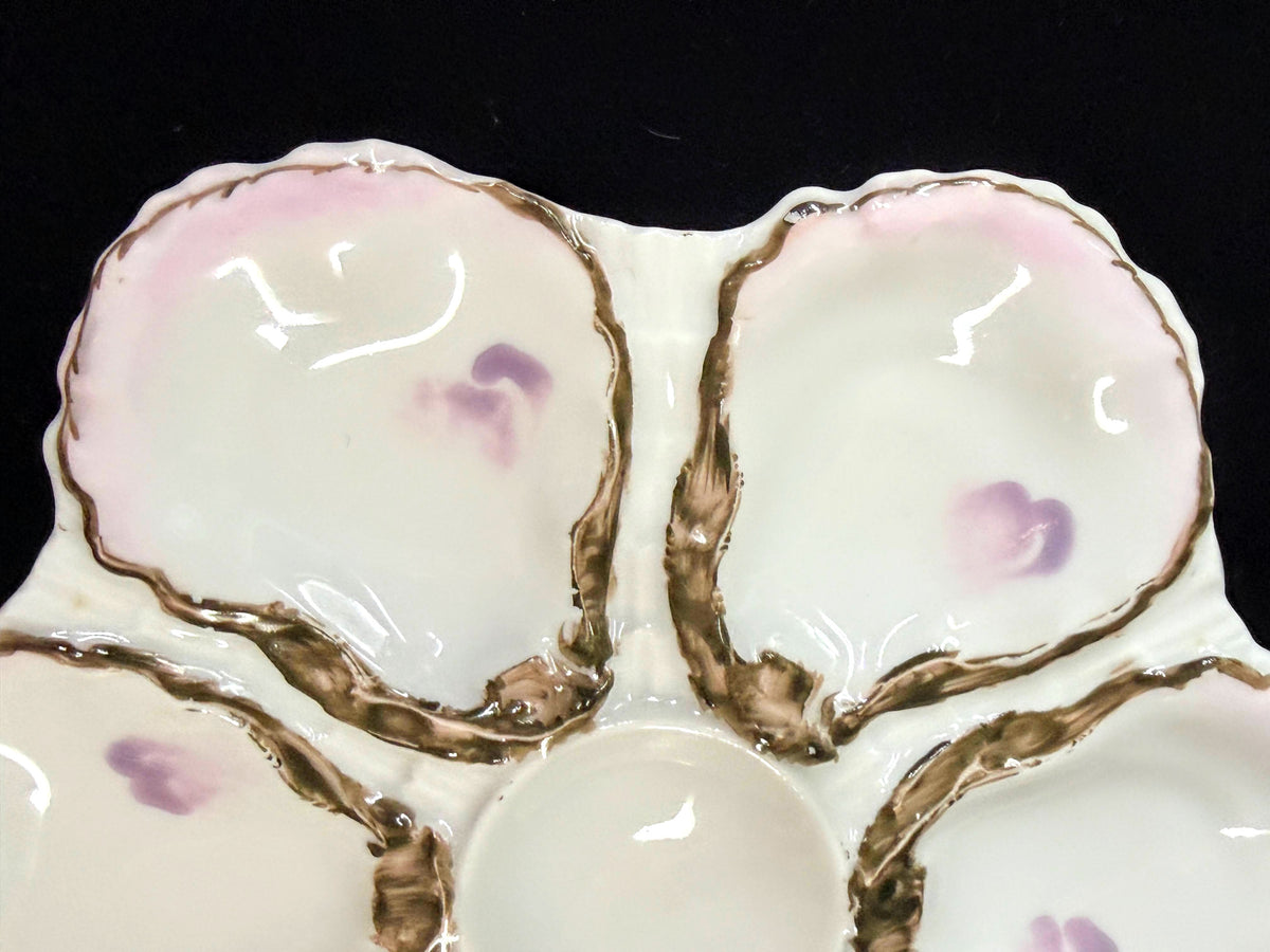 Antique Haviland Limoges 6-Well Oyster Plate Pink & Purple Floral A1243