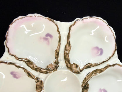 Antique Haviland Limoges 6-Well Oyster Plate Pink & Purple Floral A1243