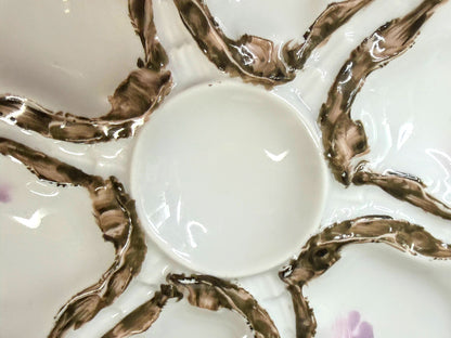 Antique Haviland Limoges 6-Well Oyster Plate Pink & Purple Floral A1243