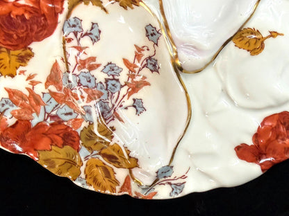 Antique Haviland Limoges Oyster Plate Red Roses Gold Gilt D.B. Bedell 8.785"A124