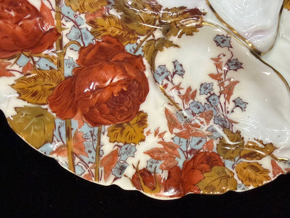 Antique Haviland Limoges Oyster Plate Red Roses Gold Gilt D.B. Bedell 8.785"A124