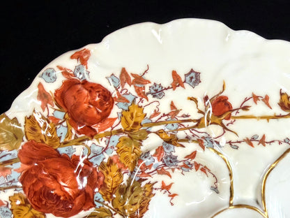 Antique Haviland Limoges Oyster Plate Red Roses Gold Gilt D.B. Bedell 8.785"A124