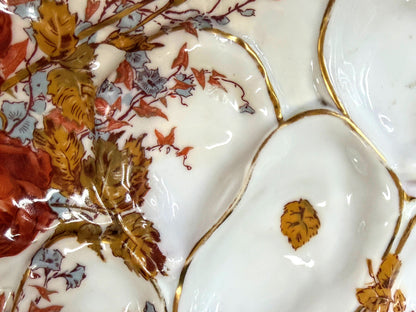 Antique Haviland Limoges Oyster Plate Red Roses Gold Gilt D.B. Bedell 8.785"A124