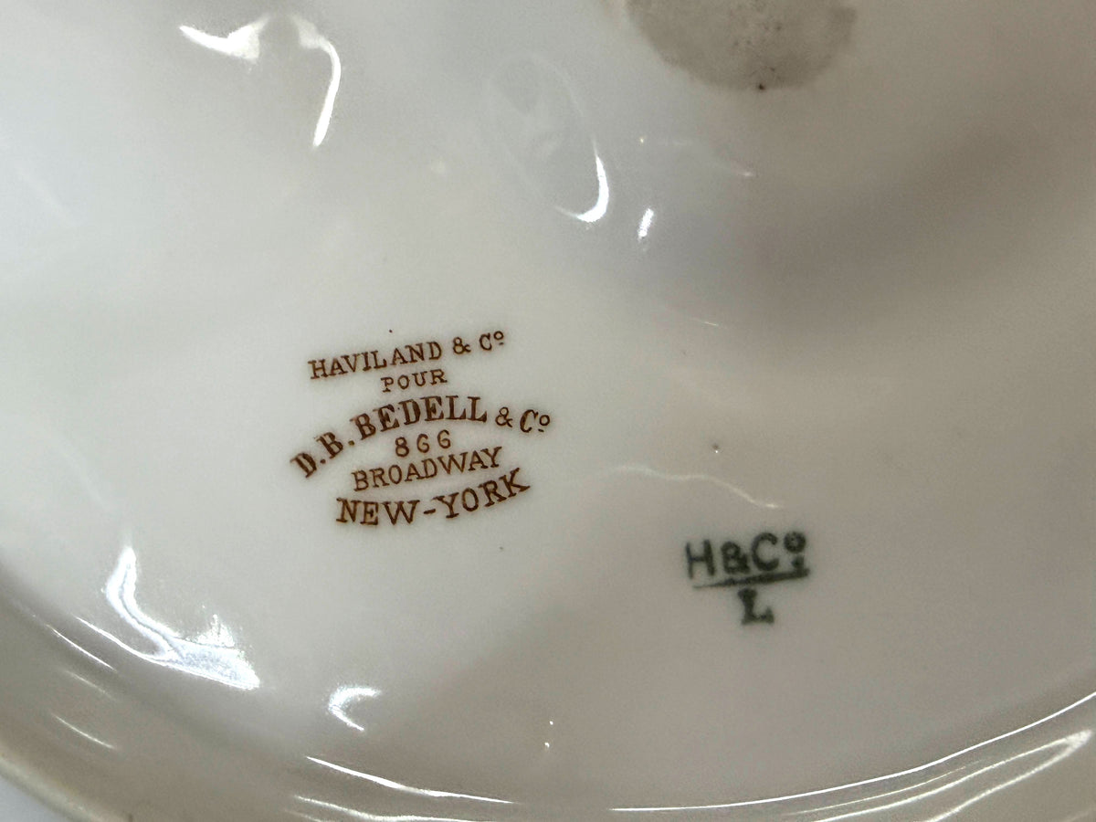 Antique Haviland Limoges Oyster Plate Red Roses Gold Gilt D.B. Bedell 8.785"A124