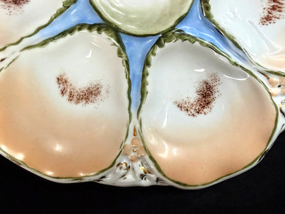Antique Carl Tielsch CT Germany 6-Well Oyster Plate Peach Blue 9.5" Mint A1245