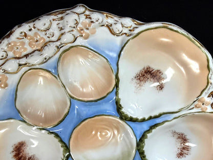 Antique Carl Tielsch CT Germany 6-Well Oyster Plate Peach Blue 9.5" Mint A1245