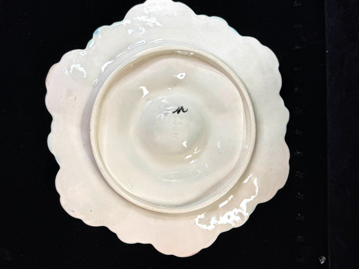 Antique French Fives-Lille Majolica Oyster Plate Turquoise Pink c1890 A1246