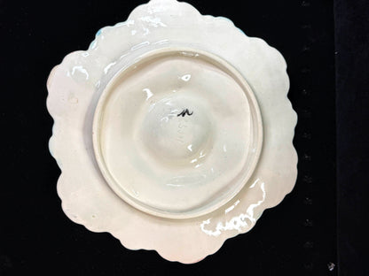 Antique French Fives-Lille Majolica Oyster Plate Turquoise Pink c1890 A1246