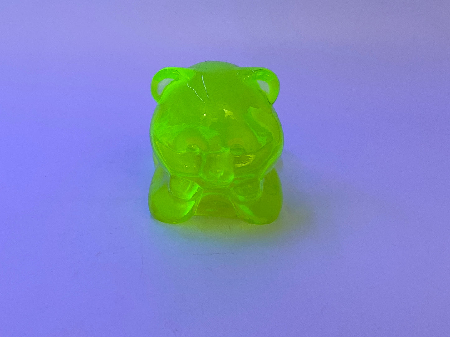 Fenton Vaseline Glass Daydreaming Bear Cub Yellow Opalescent Uranium Glass